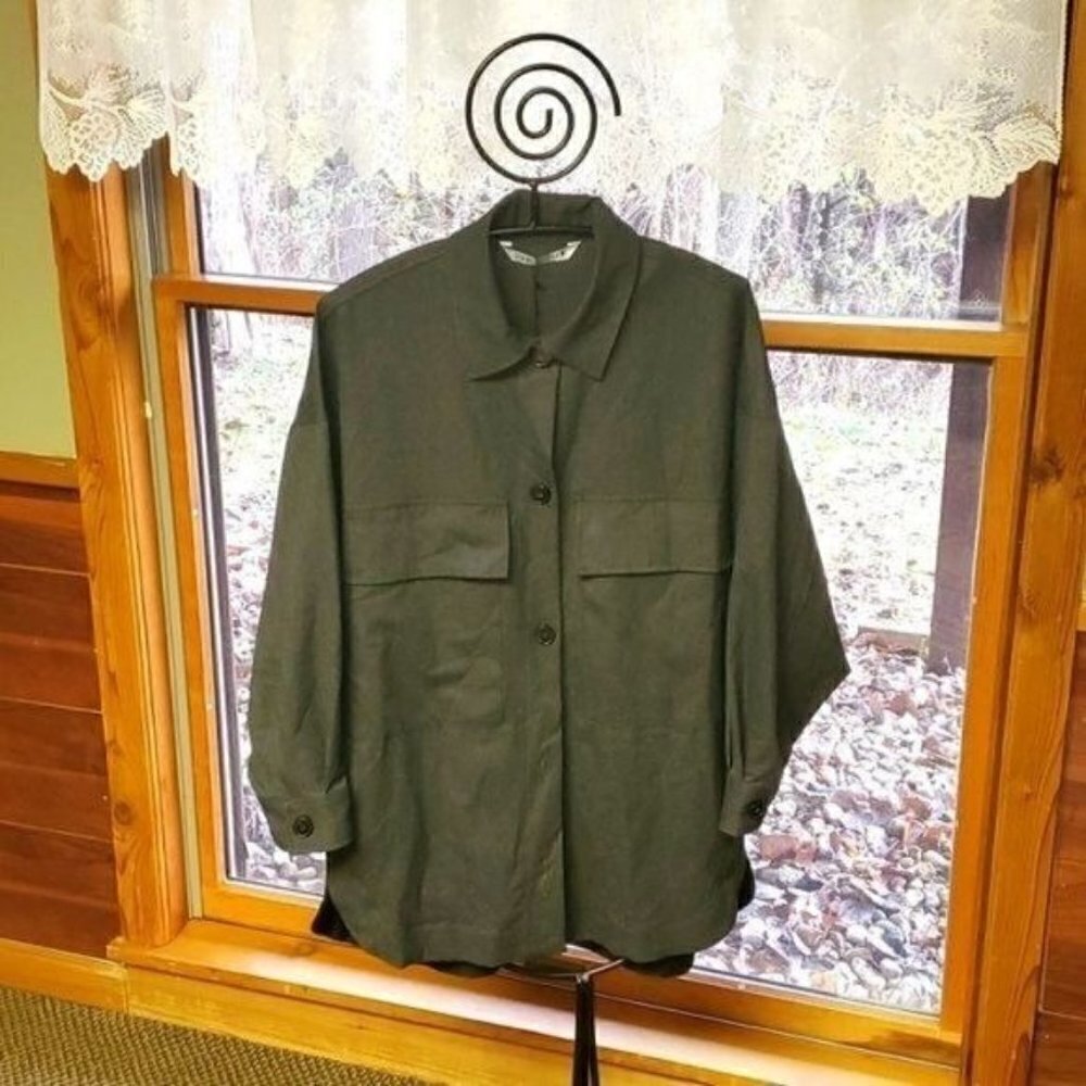 Zara Sz. S Long Sleeve Big Pockets Olive Shirt/Dress or‎ Shacket